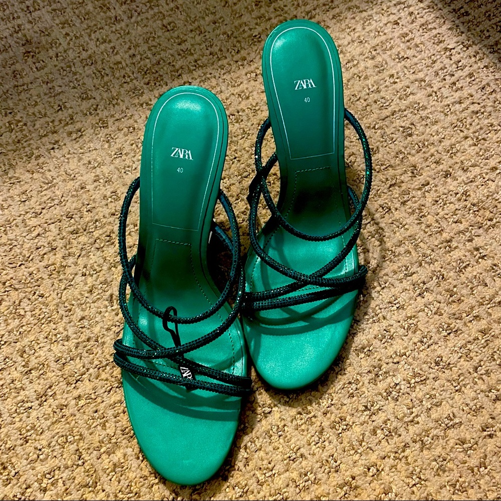 Zara green rhinestone heels